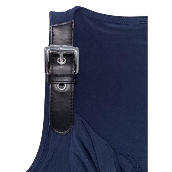 MICHAEL Michael Kors Tank Dress Buckle Accent Navy Large Sleeveless Draped Neck - Picture 3 of 8